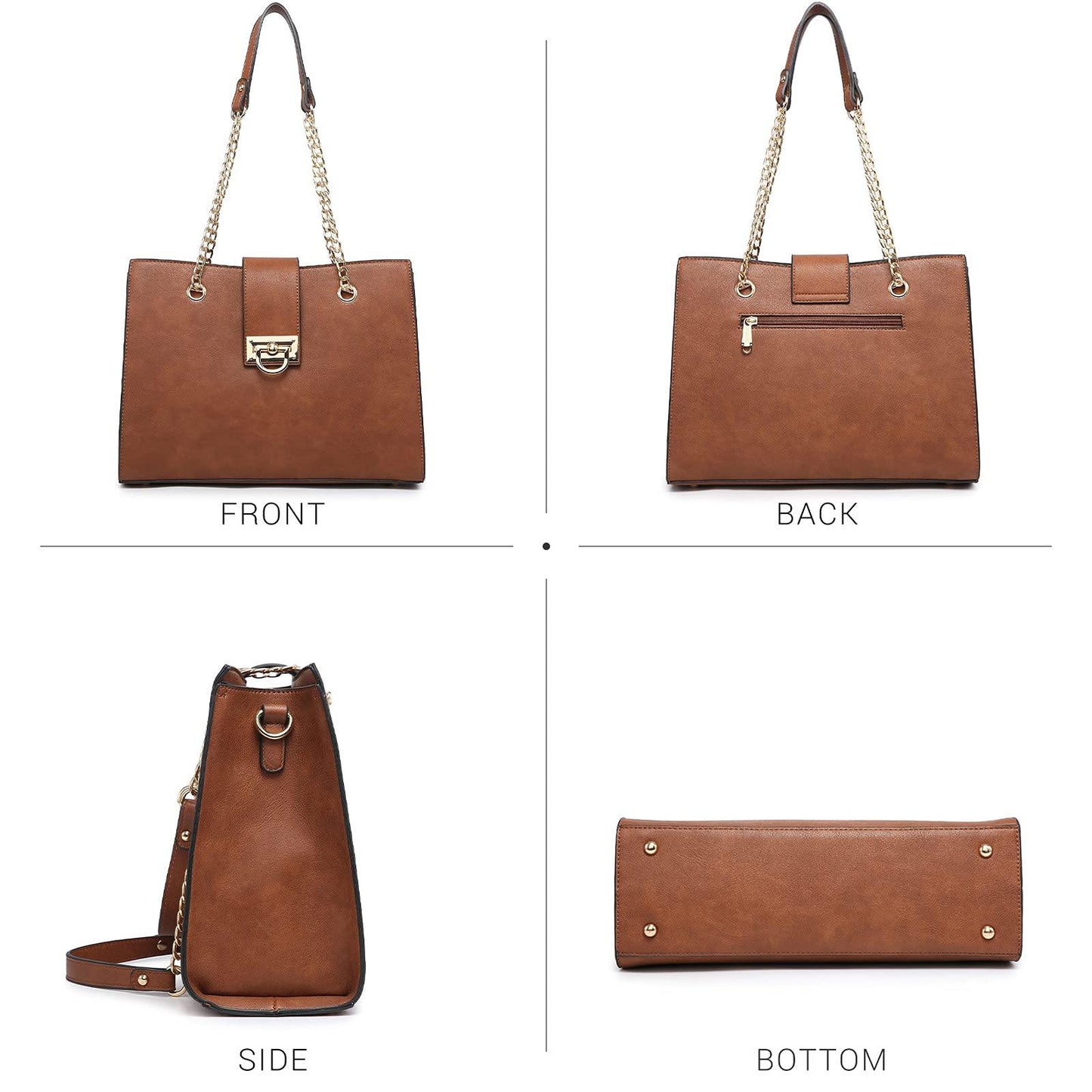 Women Fashion Chain Fashion Belt lock Tote Bags With Matching Clutch Dasein - Dasein Bags