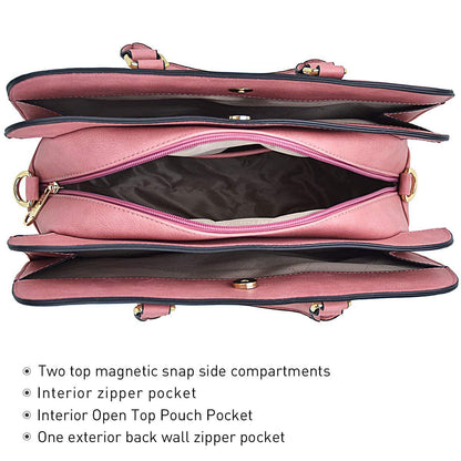 Gold-Tone Hardware Vegan Leather Textured Handbag with Matching Wallet l Dasein - Dasein Bags