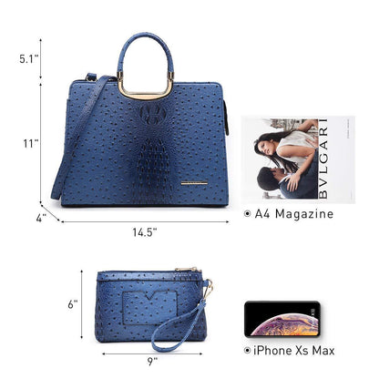 Embossed Pattern Top Handle Handbag with Matching Wallet - Dasein Bags