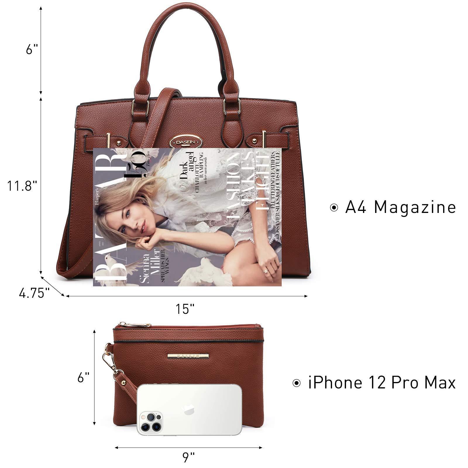 Ladies Shoulder Bag Top Handle Satchel Tote Work Bag with Matching Clutch l Dasein - Dasein Bags