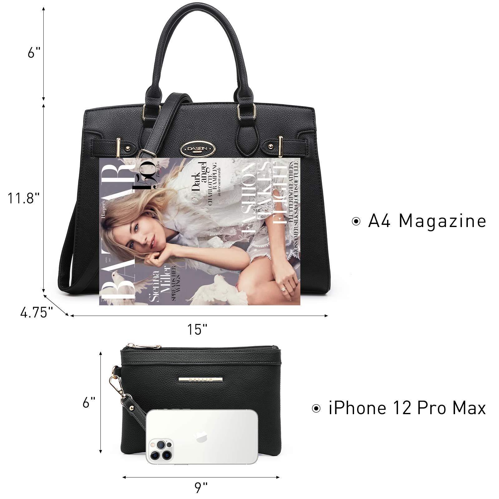 Ladies Shoulder Bag Top Handle Satchel Tote Work Bag with Matching Clutch l Dasein - Dasein Bags