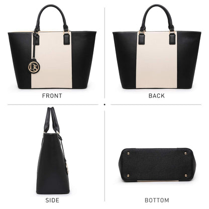 Fashion Stitching Color Large Tote Bag with Matching Wallet l Dasein - Dasein Bags