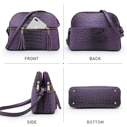 Fashion Embossed Pattern Tassel Crossbody Bag - Dasein Bags