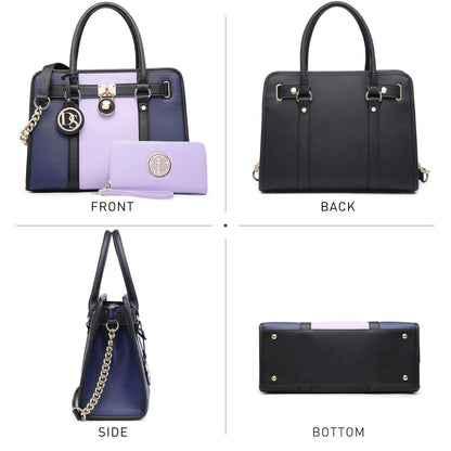 Two Tone Satchel Top Handle Bags Work Tote with Matching Wallet l Dasein - Dasein Bags