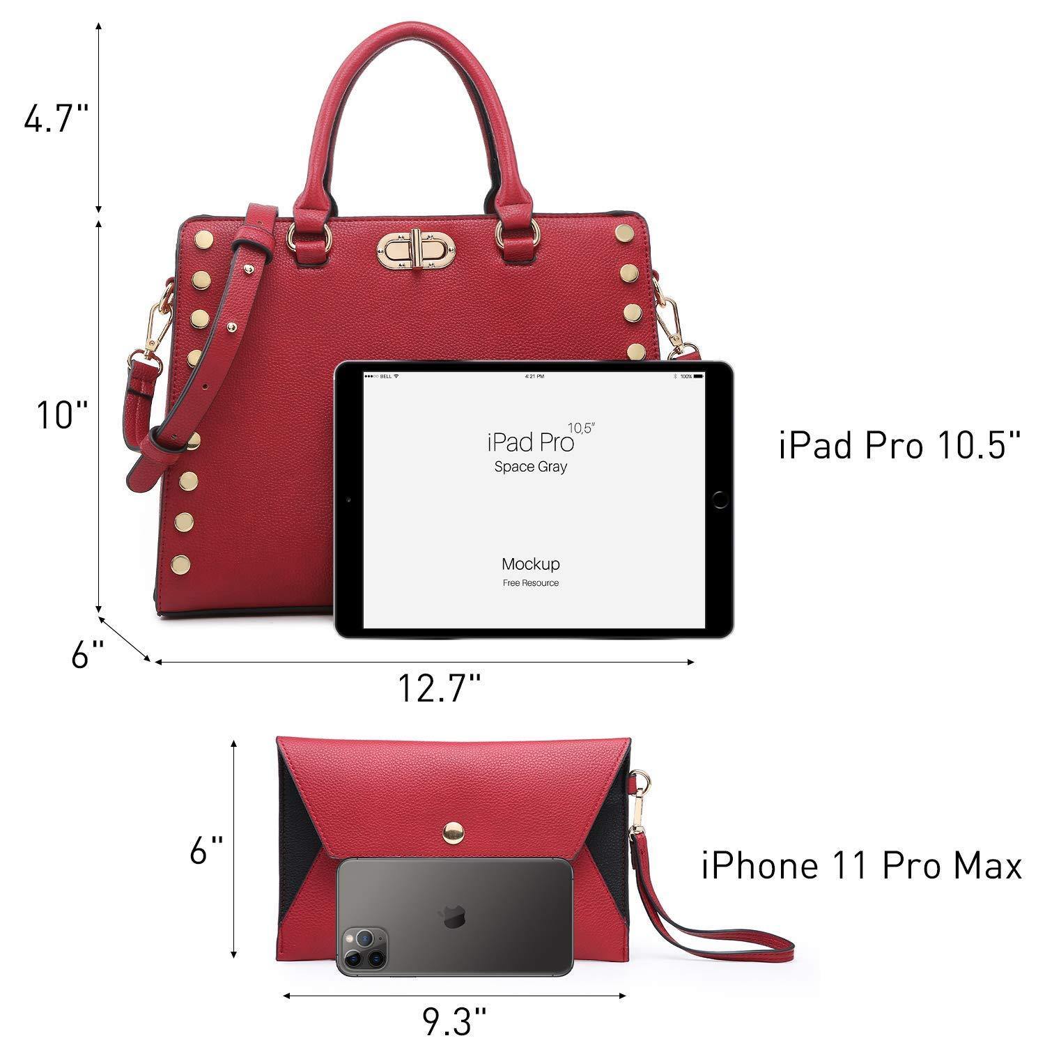 Studded Handbag with Matching Wristlet - Dasein Bags