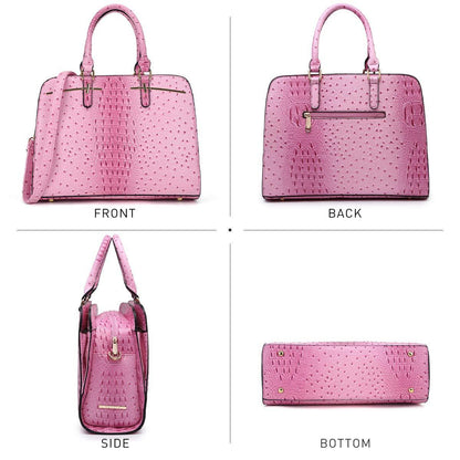 Fashion Embossed Pattern Two Tone Handbag with Matching Wallet l Dasein - Dasein Bags