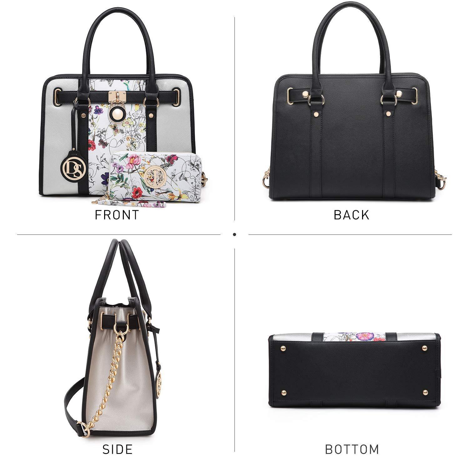 Two Tone Satchel Top Handle Bags Work Tote with Matching Wallet l Dasein - Dasein Bags