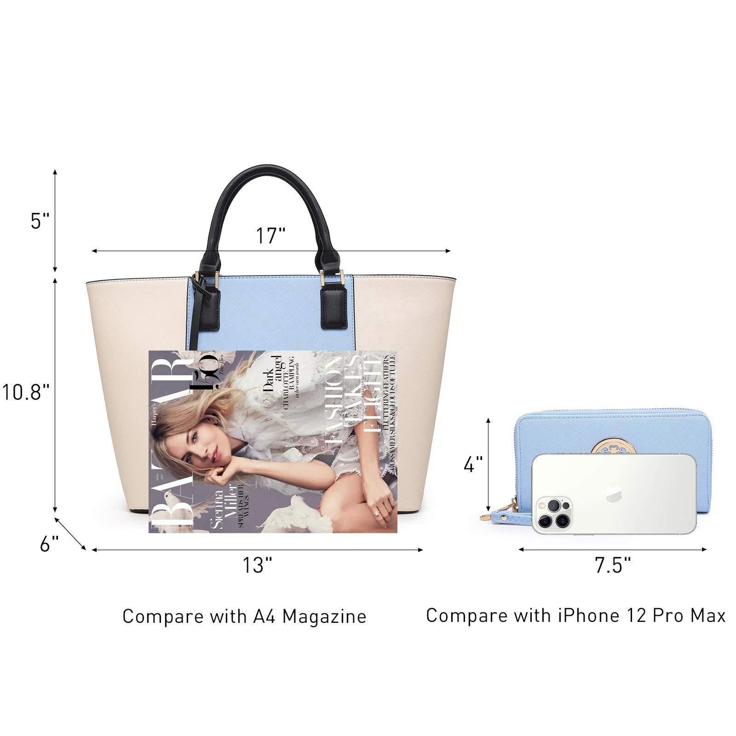 Fashion Stitching Color Large Tote Bag with Matching Wallet l Dasein - Dasein Bags