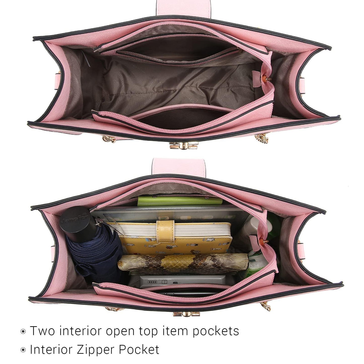 Women Fashion Chain Fashion Belt lock Tote Bags With Matching Clutch Dasein - Dasein Bags