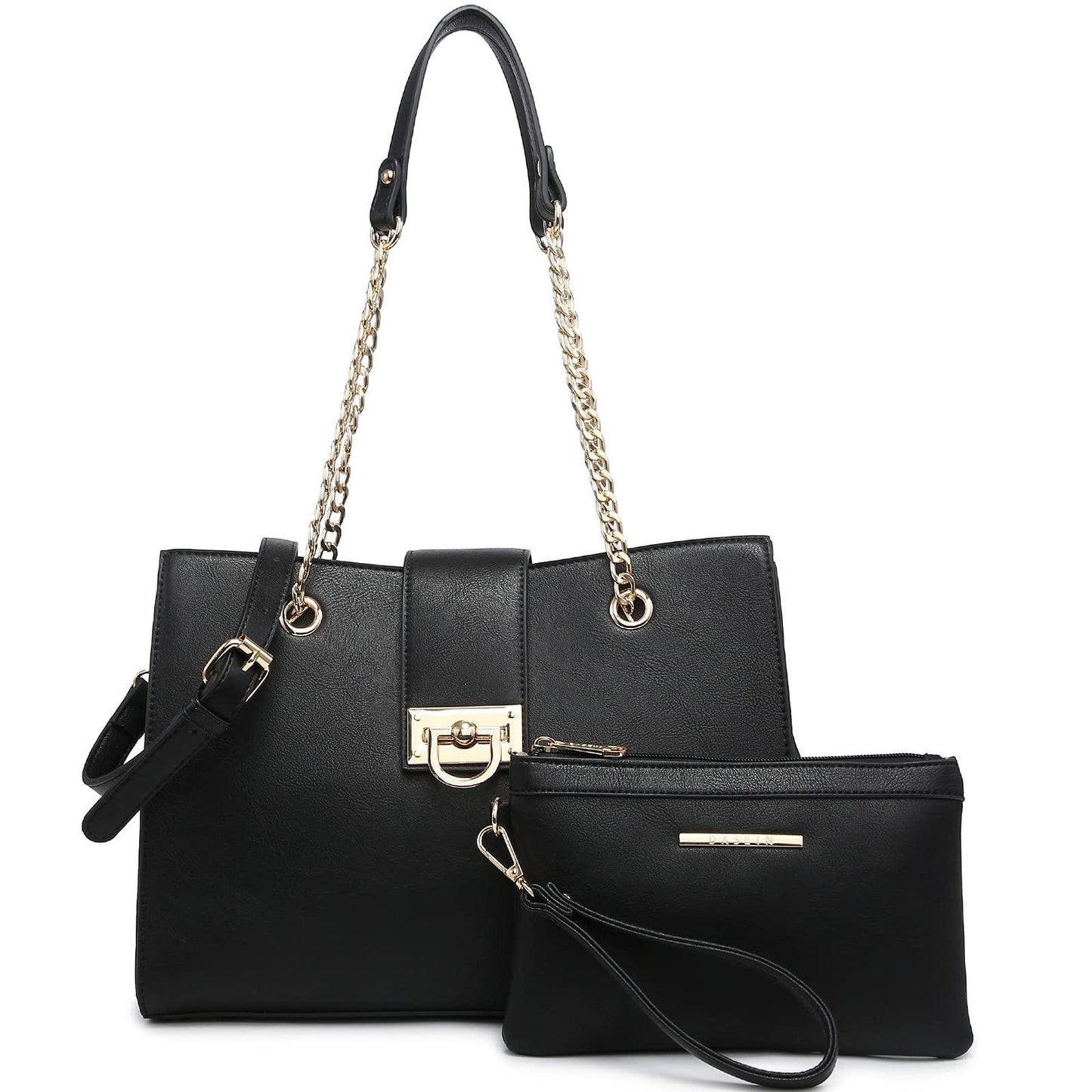 Women Fashion Chain Fashion Belt lock Tote Bags With Matching Clutch Dasein - Dasein Bags