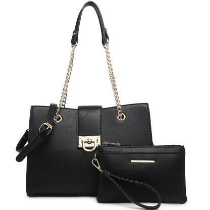 Women Fashion Chain Fashion Belt lock Tote Bags With Matching Clutch Dasein - Dasein Bags