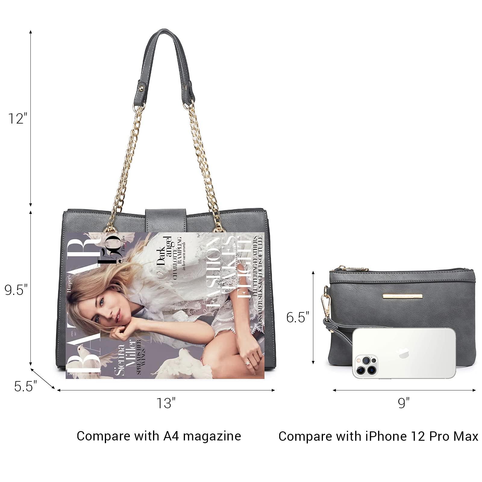 Women Fashion Chain Fashion Belt lock Tote Bags With Matching Clutch Dasein - Dasein Bags