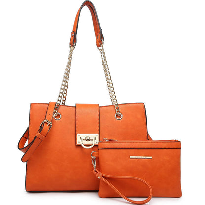 Women Fashion Chain Fashion Belt lock Tote Bags With Matching Clutch Dasein - Dasein Bags