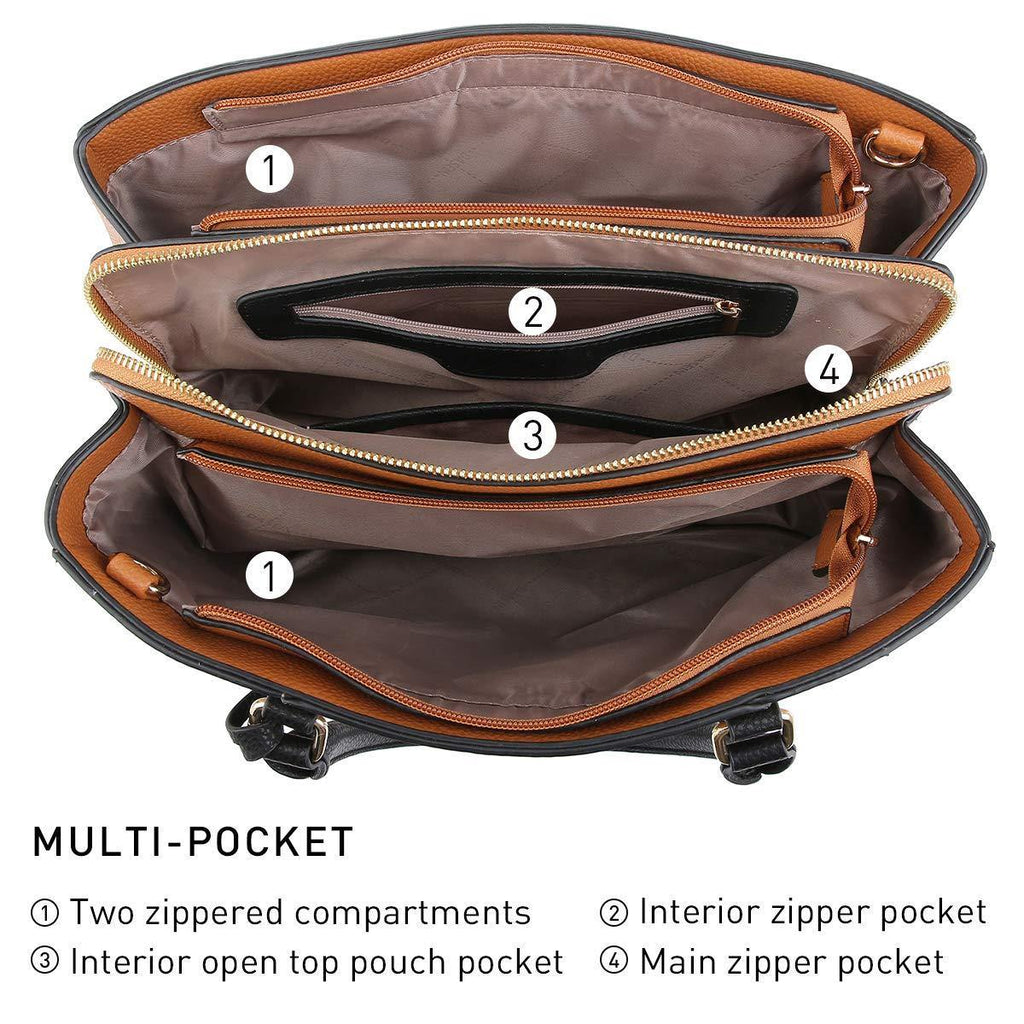 Padlock Two-Tone Satchel with Matching Wristlet - Dasein Bags