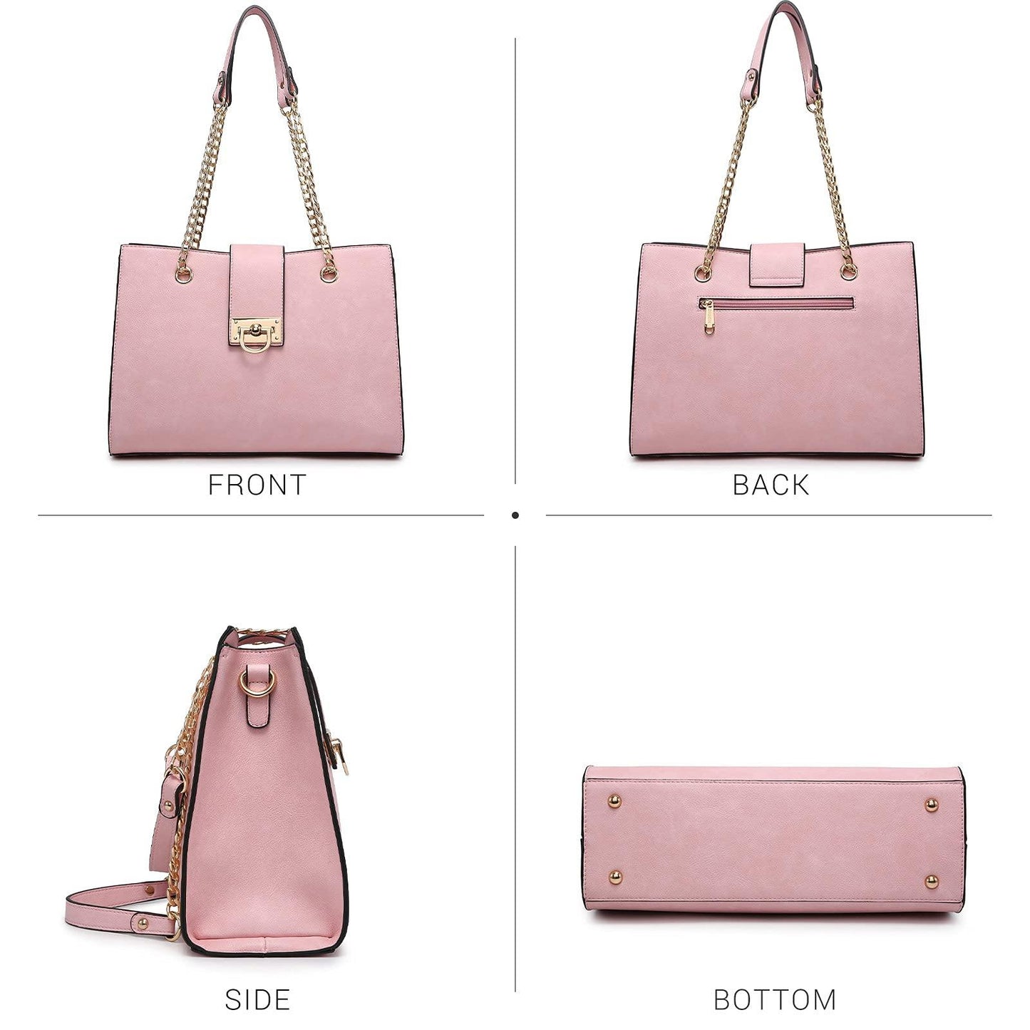 Women Fashion Chain Fashion Belt lock Tote Bags With Matching Clutch Dasein - Dasein Bags