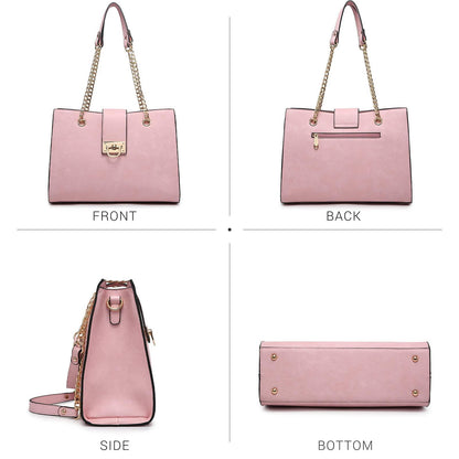 Women Fashion Chain Fashion Belt lock Tote Bags With Matching Clutch Dasein - Dasein Bags