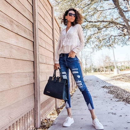 Women Flap-over Belt Top Handle Tote Satchel Purse Work Bag Matching Wristlet bag l Dasein - Dasein Bags