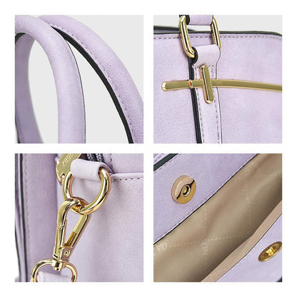 Gold-Tone Hardware Vegan Leather Textured Handbag with Matching Wallet l Dasein - Dasein Bags