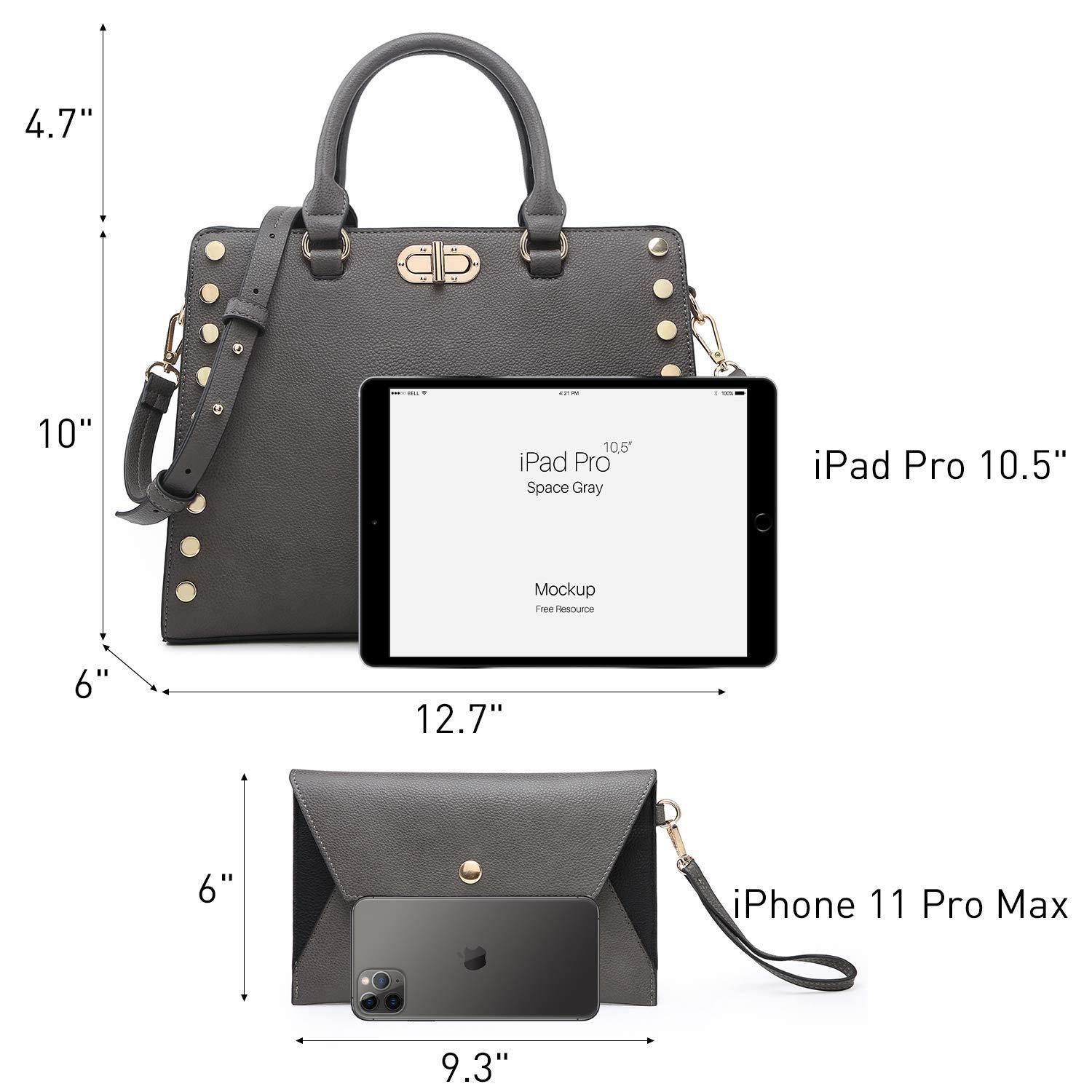 Studded Handbag with Matching Wristlet - Dasein Bags