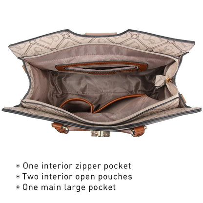 Monogram Flap Satchel with Matching Wristlet - Dasein Bags