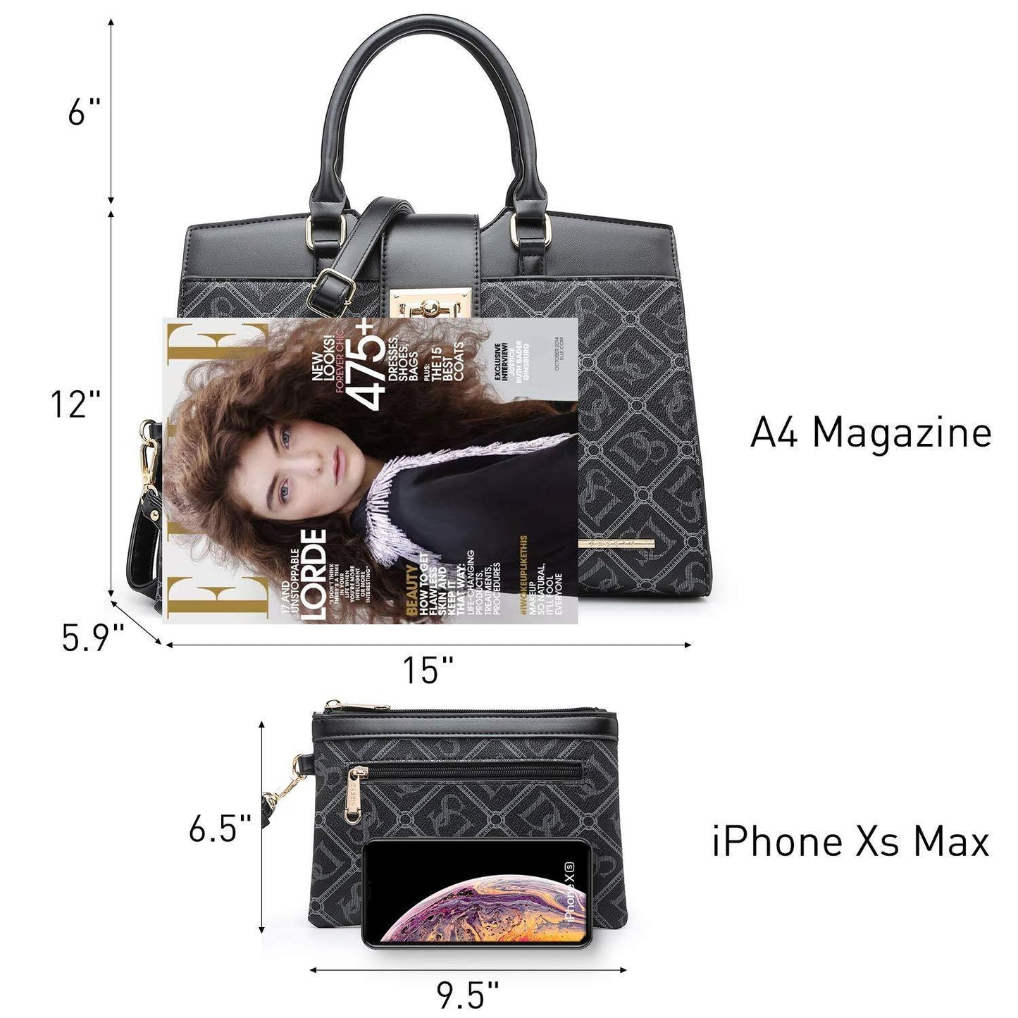 Monogram Flap Satchel with Matching Wristlet - Dasein Bags