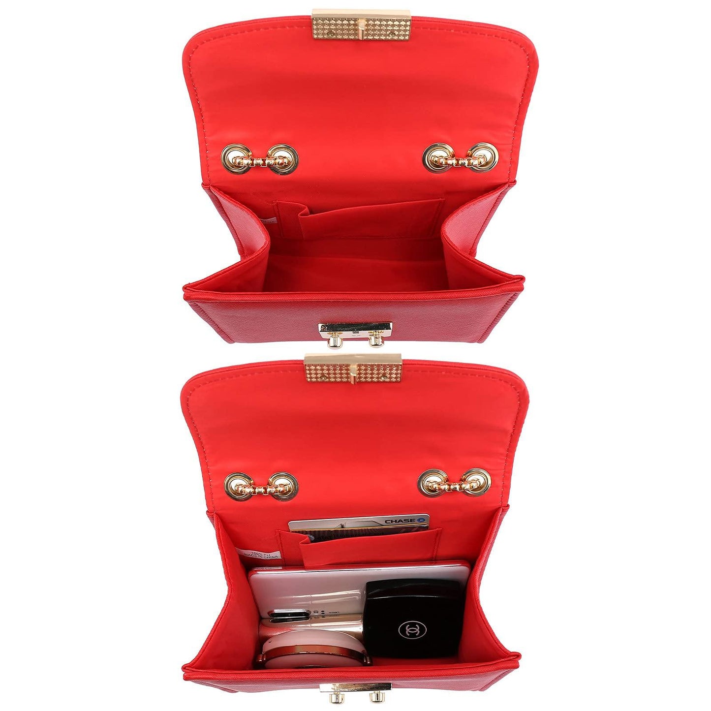 Push Lock Lightweight Vegan Leather Crossbody Bag With Chain Strap By Dasein - Dasein Bags