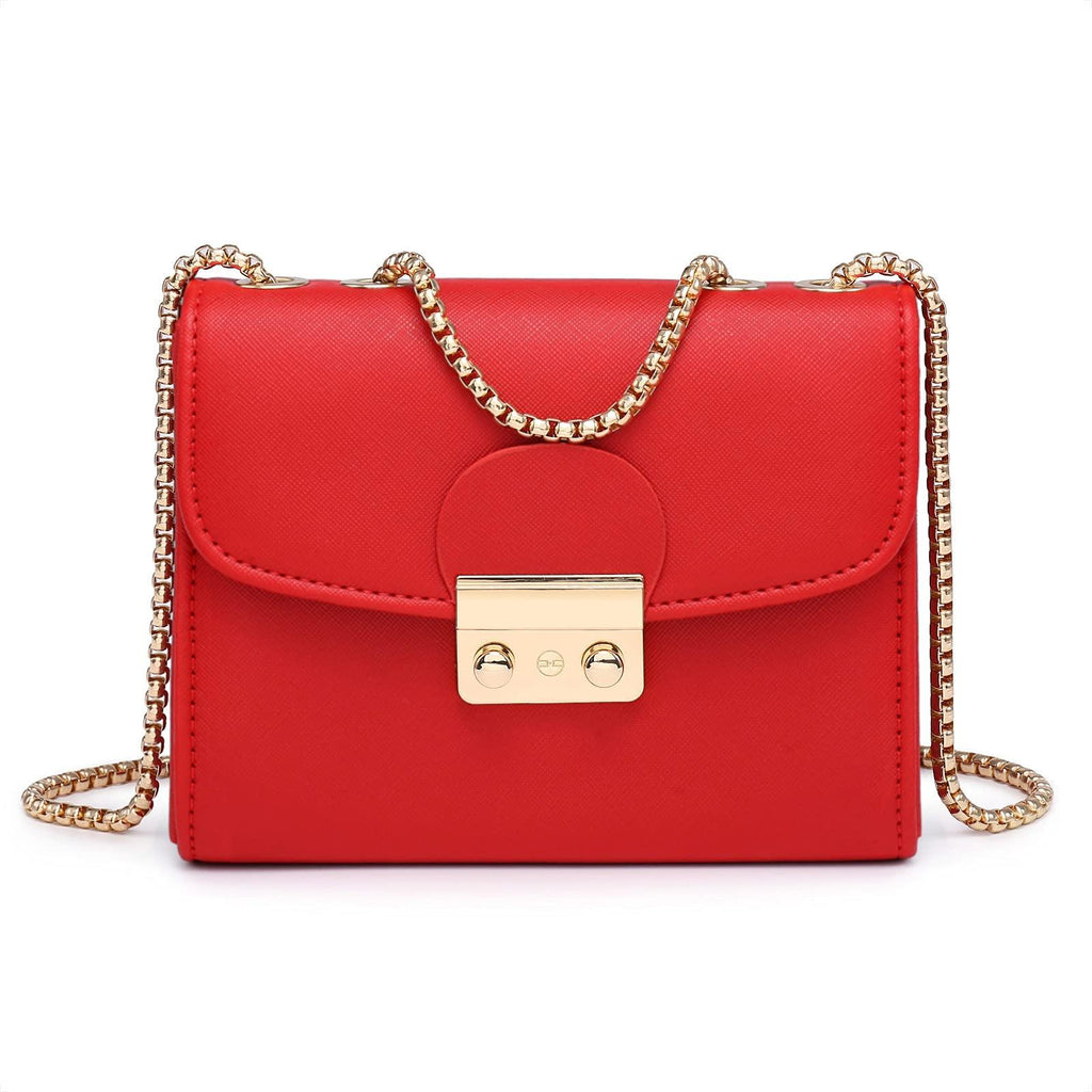 Push Lock Lightweight Vegan Leather Crossbody Bag With Chain Strap By Dasein - Dasein Bags