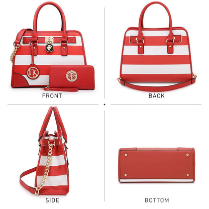 Two-Tone Handbag with Matching Wallet - Dasein Bags