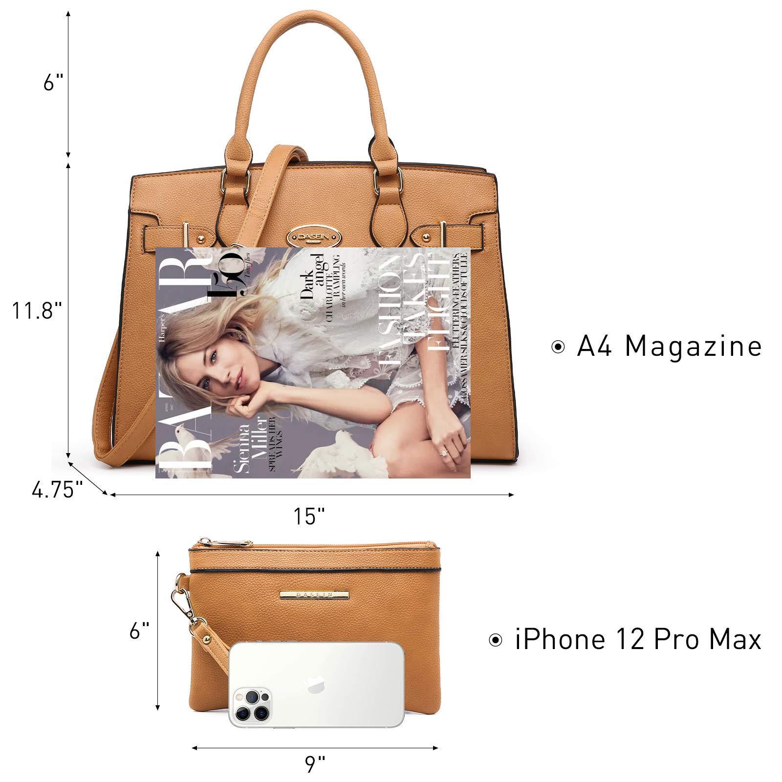 Ladies Shoulder Bag Top Handle Satchel Tote Work Bag with Matching Clutch l Dasein - Dasein Bags