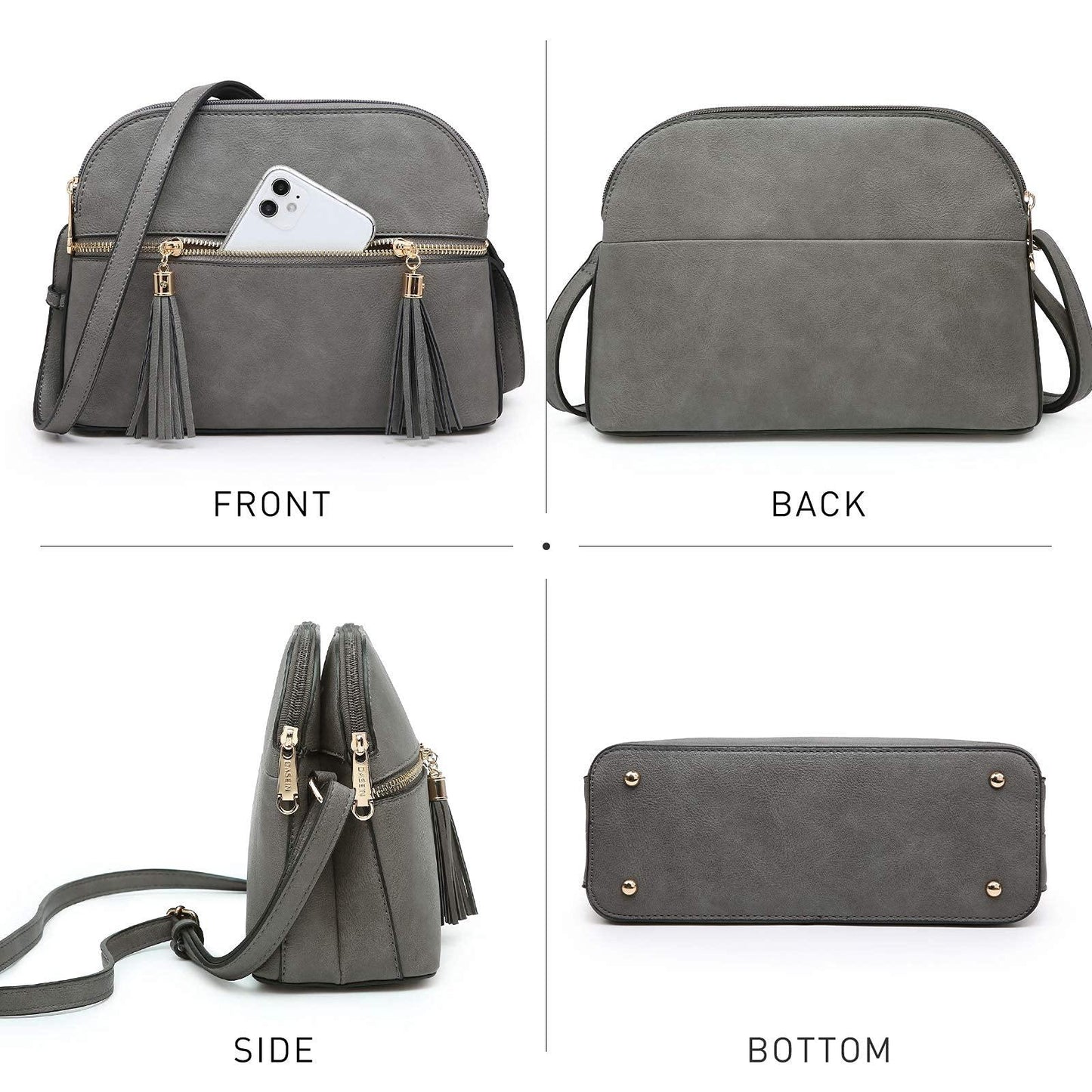 Tassel Front Zipper Crossbody Bag - Dasein Bags