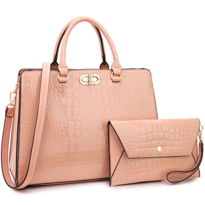Fashion Pattern Embossed Handbag with Matching Wristlet l Dasein - Dasein Bags