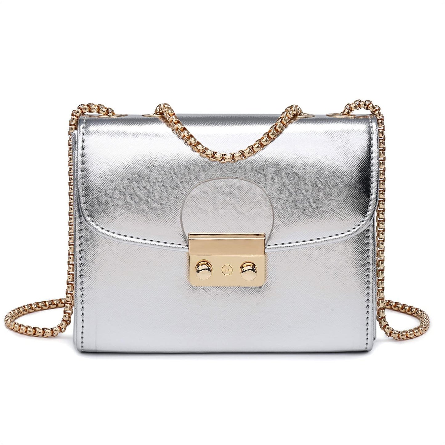 Push Lock Lightweight Vegan Leather Crossbody Bag With Chain Strap By Dasein - Dasein Bags