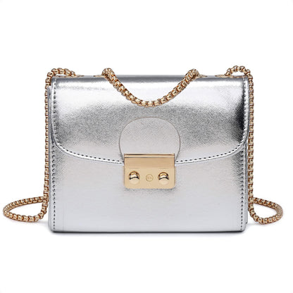 Push Lock Lightweight Vegan Leather Crossbody Bag With Chain Strap By Dasein - Dasein Bags