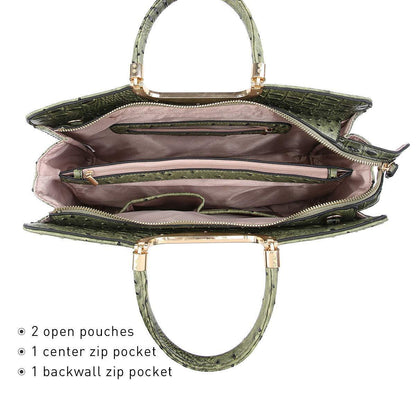 Embossed Pattern Top Handle Handbag with Matching Wallet - Dasein Bags