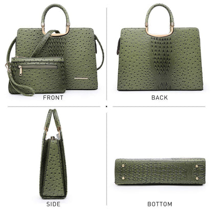 Embossed Pattern Top Handle Handbag with Matching Wallet - Dasein Bags