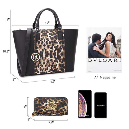 Fashion Stitching Color Large Tote Bag with Matching Wallet l Dasein - Dasein Bags