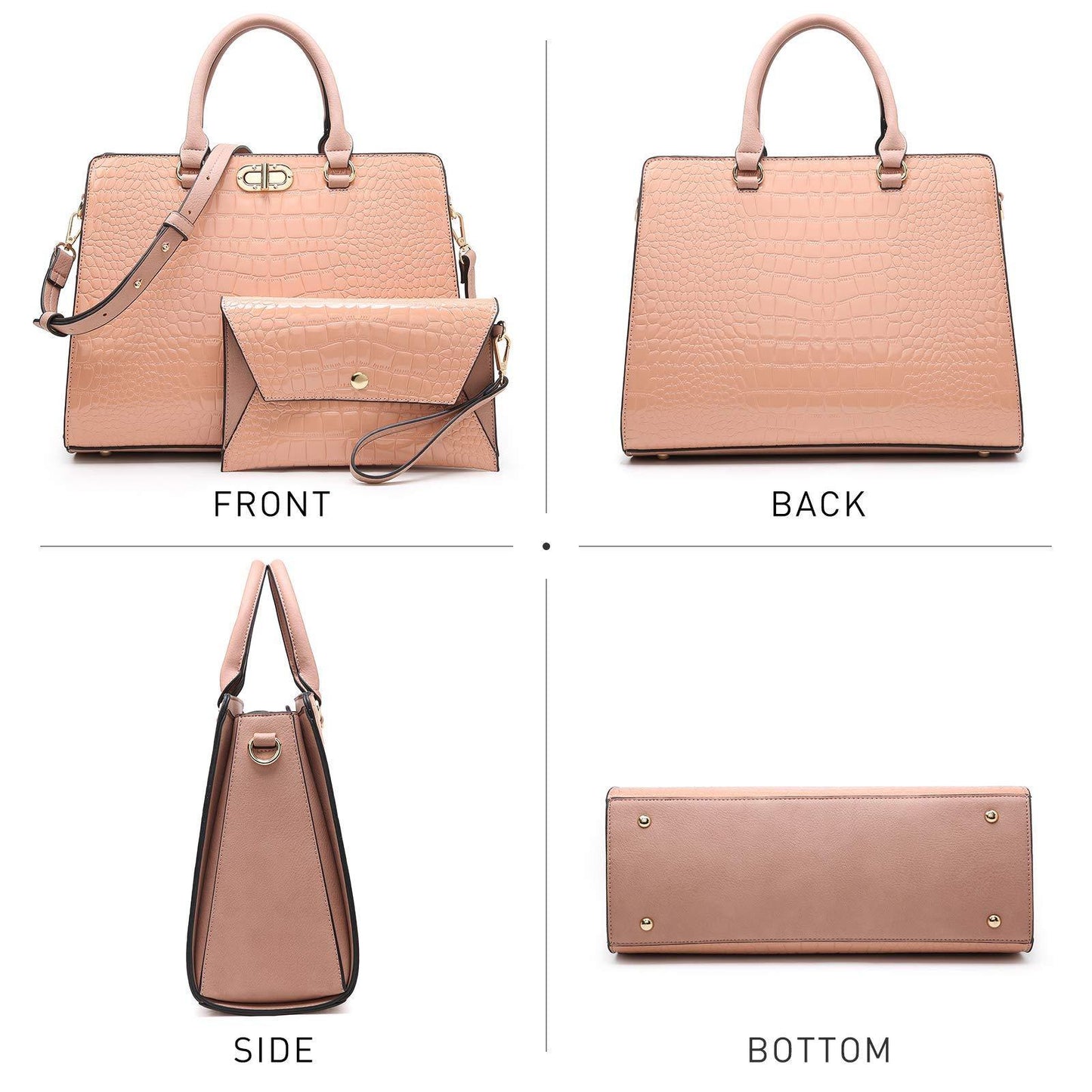 Fashion Pattern Embossed Handbag with Matching Wristlet l Dasein - Dasein Bags