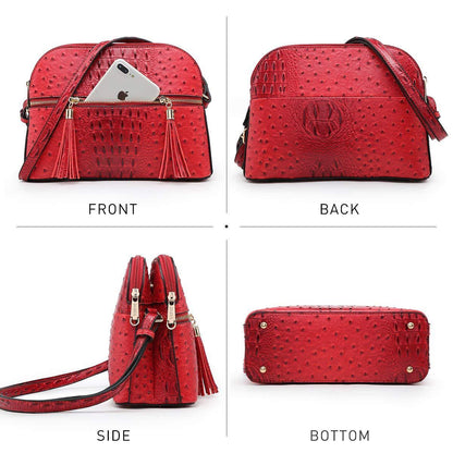 Fashion Embossed Pattern Tassel Crossbody Bag - Dasein Bags