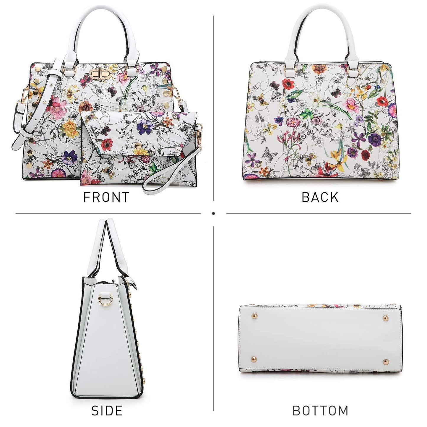 Studded Handbag with Matching Wristlet - Dasein Bags