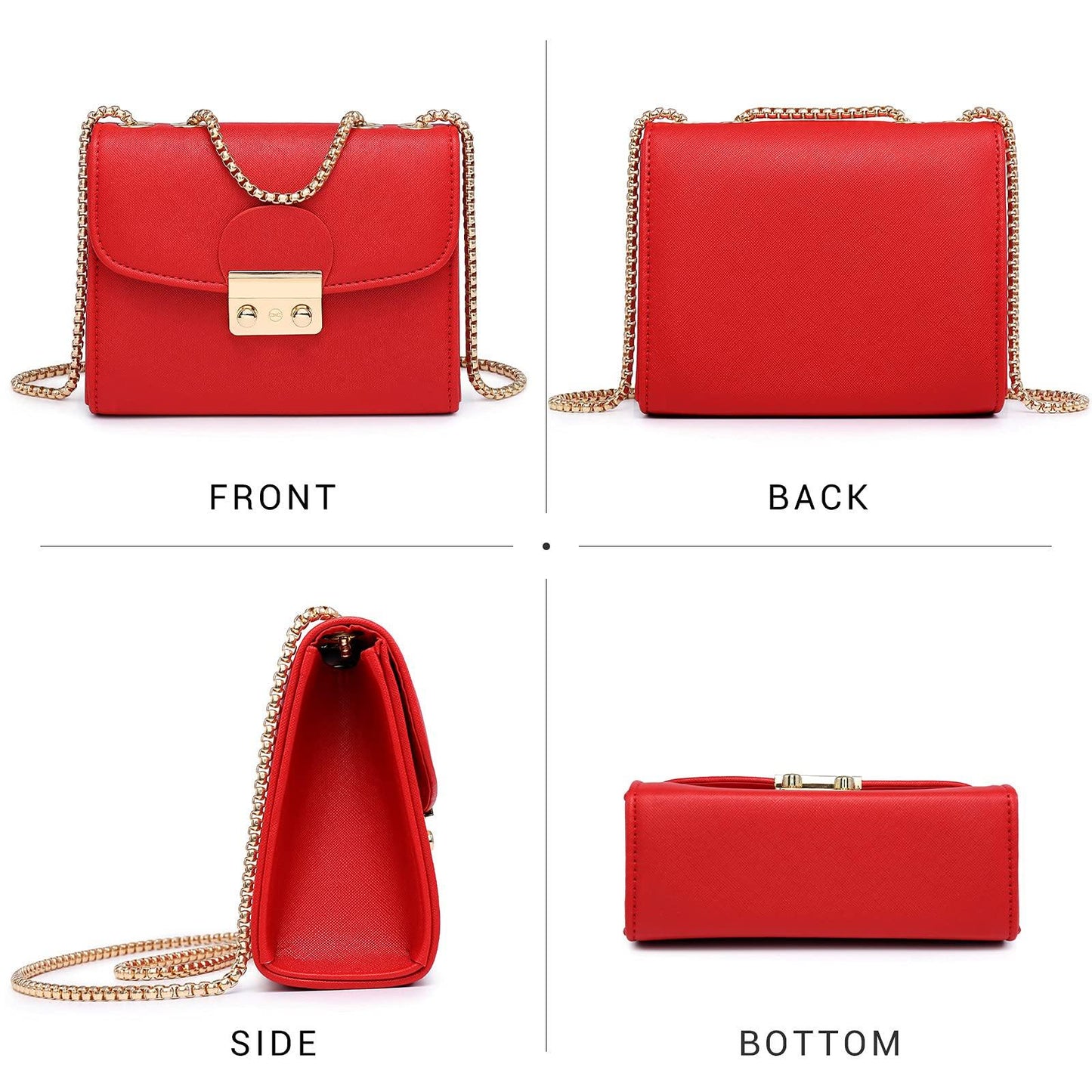 Push Lock Lightweight Vegan Leather Crossbody Bag With Chain Strap By Dasein - Dasein Bags