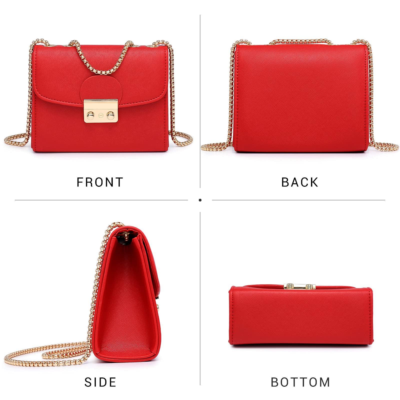 Push Lock Lightweight Vegan Leather Crossbody Bag With Chain Strap By Dasein - Dasein Bags