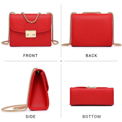 Push Lock Lightweight Vegan Leather Crossbody Bag With Chain Strap By Dasein - Dasein Bags