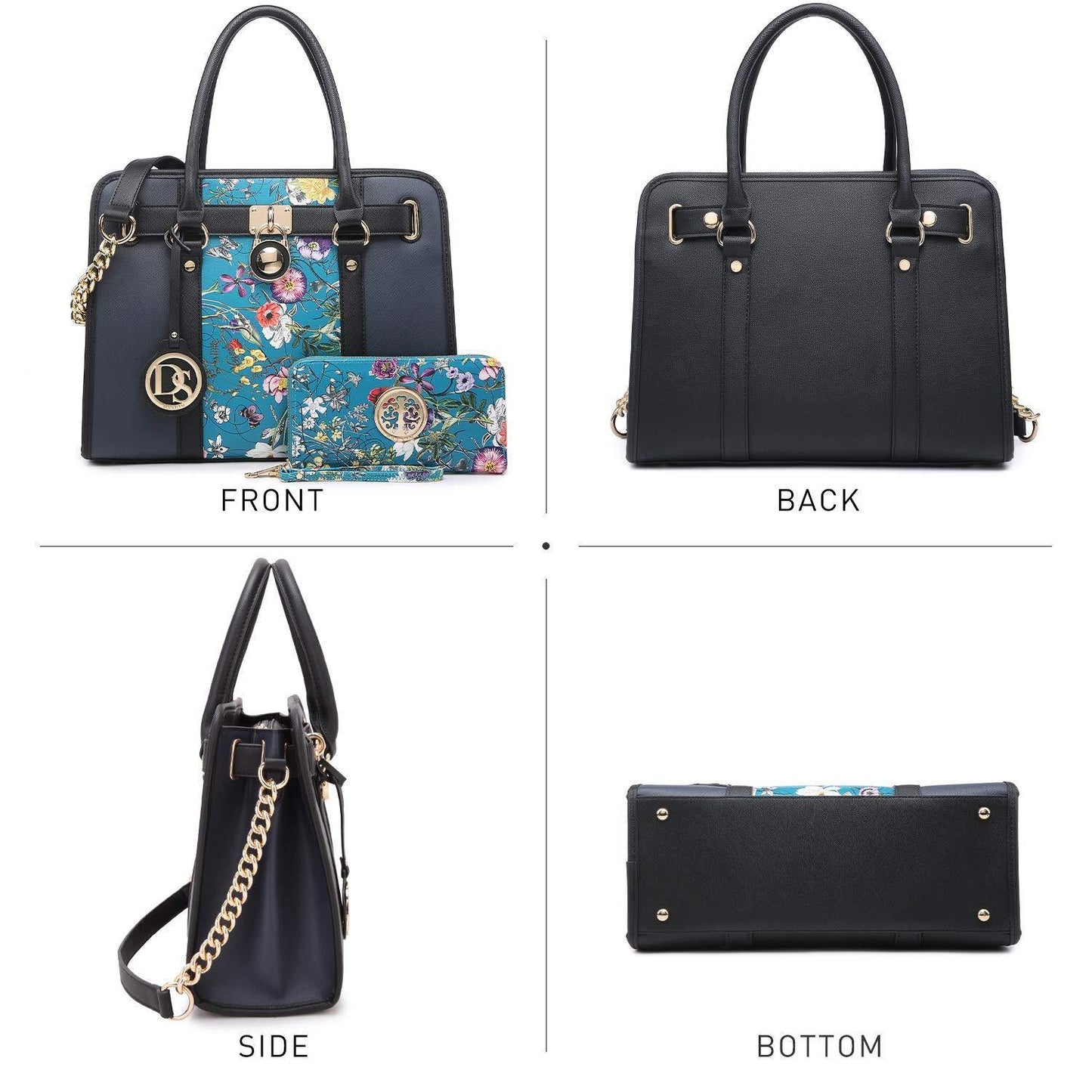 Two Tone Satchel Top Handle Bags Work Tote with Matching Wallet l Dasein - Dasein Bags