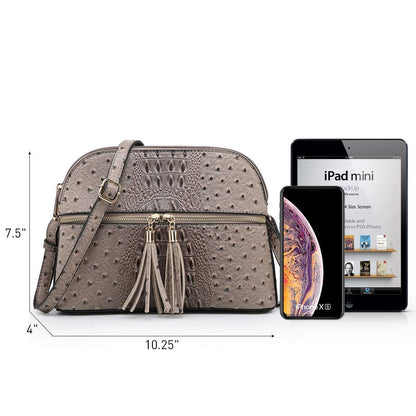 Fashion Embossed Pattern Tassel Crossbody Bag - Dasein Bags