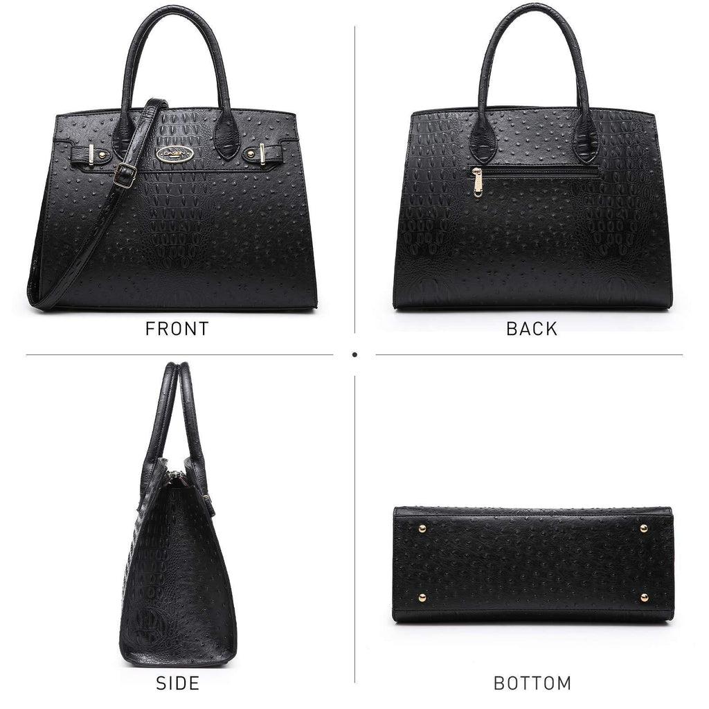 Fashion embossed Shoulder Top Handle Satchel Tote Bag with Matching Clutch l Dasein - Dasein Bags