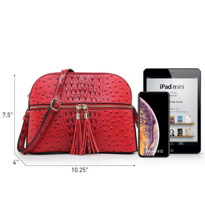 Fashion Embossed Pattern Tassel Crossbody Bag - Dasein Bags