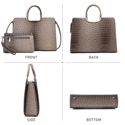 Embossed Pattern Top Handle Handbag with Matching Wallet - Dasein Bags