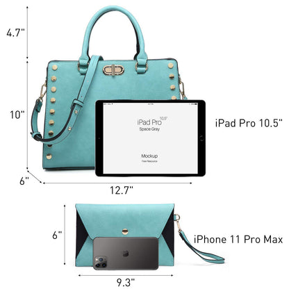 Studded Handbag with Matching Wristlet - Dasein Bags