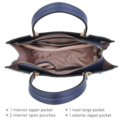 Floral Print Emblem Handbag with Matching Wallet - Dasein Bags