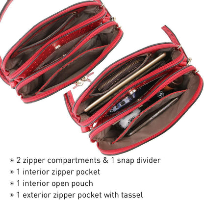 Fashion Embossed Pattern Tassel Crossbody Bag - Dasein Bags